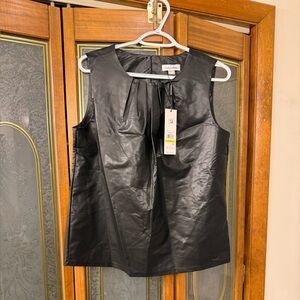 Calvin Klein Black Faux Leather Sleeveless Top, BRAND NEW